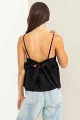 Black Tie-Back Peplum Cami Top