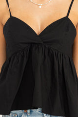 Black Tie-Back Peplum Cami Top