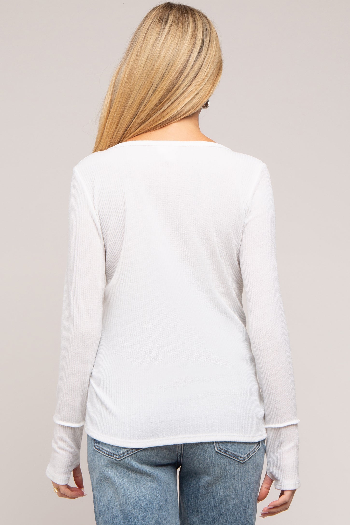 Ivory Rib Knit Button Accent Maternity Long Sleeve Top