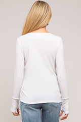 Ivory Rib Knit Button Accent Maternity Long Sleeve Top