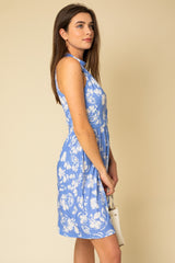Blue White Floral Halter Mini Dress