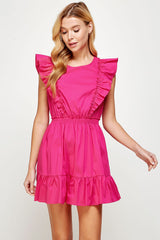 Fuchsia Back Tie Detail Ruffled Sleeveless Mini Dress