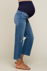 Blue Distressed Cropped Maternity Jeans