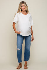 Blue Distressed Cropped Maternity Jeans