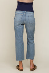 Blue Distressed Open Knee Maternity Wide Leg Jeans