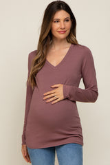 Burgundy Fitted Long Sleeve Maternity Top