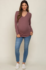 Burgundy Fitted Long Sleeve Maternity Top