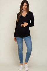 Black Fitted Long Sleeve Maternity Top