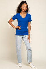 Royal Ribbed V-Neck Top