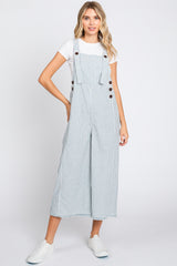 Blue Striped Crop Wide Leg Linen Maternity Overalls