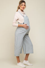 Blue Striped Crop Wide Leg Linen Maternity Overalls