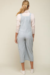 Blue Striped Crop Wide Leg Linen Maternity Overalls