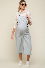 Blue Striped Crop Wide Leg Linen Maternity Overalls