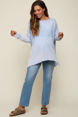 Light Blue Terry Cloth Raw Hem Maternity Top