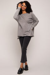 Grey Terry Cloth Raw Hem Top