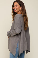 Grey Terry Cloth Raw Hem Maternity Top