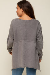 Grey Terry Cloth Raw Hem Maternity Top