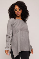 Grey Terry Cloth Raw Hem Top