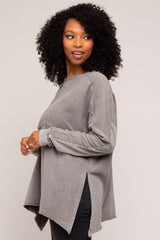 Grey Terry Cloth Raw Hem Top