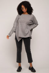 Grey Terry Cloth Raw Hem Top