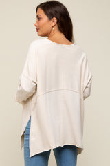 Cream Terry Cloth Raw Hem Maternity Top