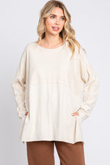 Cream Terry Cloth Raw Hem Maternity Top