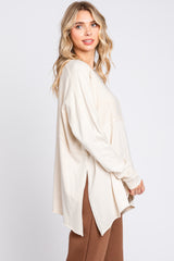 Cream Terry Cloth Raw Hem Top