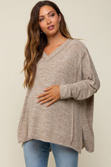 Light Mocha Heathered Soft Knit Long Sleeve Maternity Top
