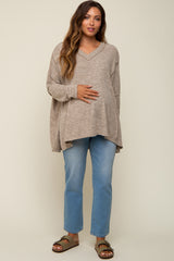 Light Mocha Heathered Soft Knit Long Sleeve Maternity Top