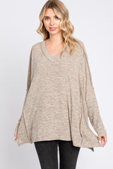 Light Mocha Heathered Soft Knit Long Sleeve Top