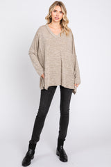 Light Mocha Heathered Soft Knit Long Sleeve Top