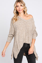 Light Mocha Heathered Soft Knit Long Sleeve Top