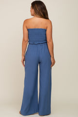 Blue Front Tie Crop Top and Pant Maternity Set