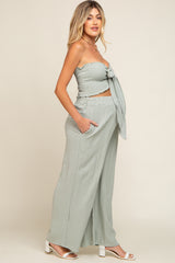 Light Sage Front Tie Crop Top and Pant Maternity Set