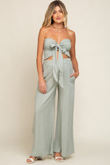 Light Sage Front Tie Crop Top and Pant Maternity Set