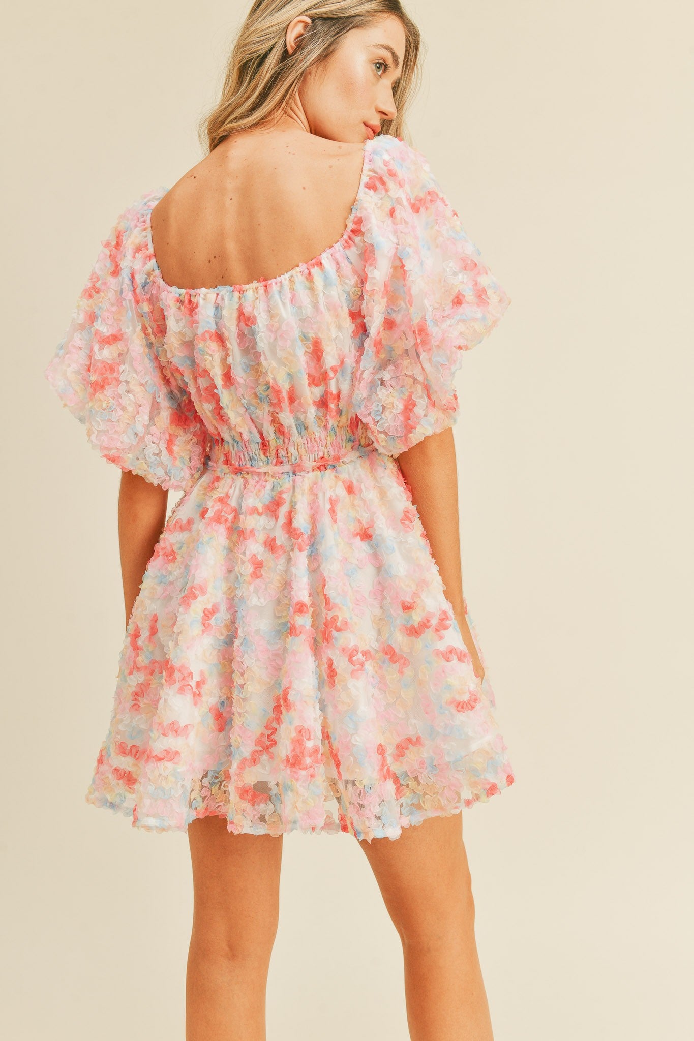Pink Multi Floral Mesh Flared Mini Dress