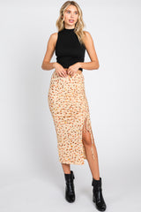 Beige Ribbed Side Slit Drawstring Maternity Midi Skirt