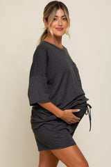 Charcoal Pocket Front Short Sleeve Maternity Pajama Short Set