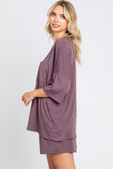 Plum Pocket Front Short Sleeve Pajama Short Set