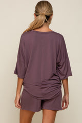 Plum Pocket Front Short Sleeve Maternity Pajama Short Set