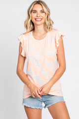 Coral Striped Flutter Sleeve Maternity Top