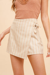 Oatmeal Peach Stripe Linen Side Tie Skort