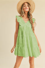 Green Eyelet Babydoll Mini Dress