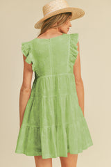 Green Eyelet Babydoll Mini Dress