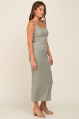 Light Olive Ribbed Basic Maxi Dress