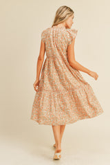 Peach Floral Button Down Midi Dress