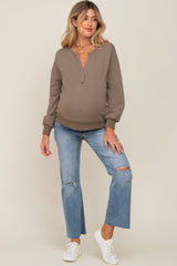 Taupe Split V-Neck Long Sleeve Maternity Sweatshirt