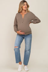 Taupe Split V-Neck Long Sleeve Maternity Sweatshirt