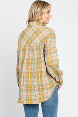 Gold Plaid Button Up Raw Edge Flannel Top