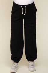 Black Drawstring Maternity Relaxed Fit Sweatpants